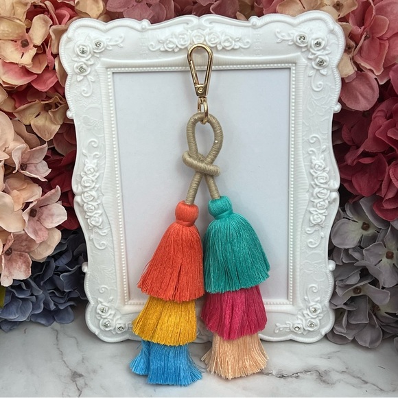 Boho Extra Long Multi Tier Colorful Fringe Purse Charm - Picture 2 of 16